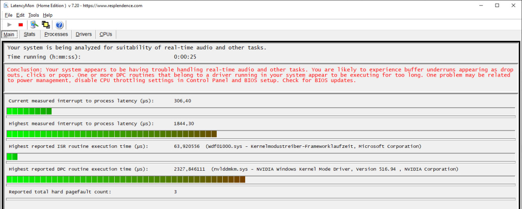 LatencyMon screenshot showing DPC latency issues